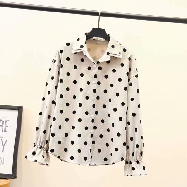 

plus female long sleeves polka dot printed vintage shirt to line ol w06q, White