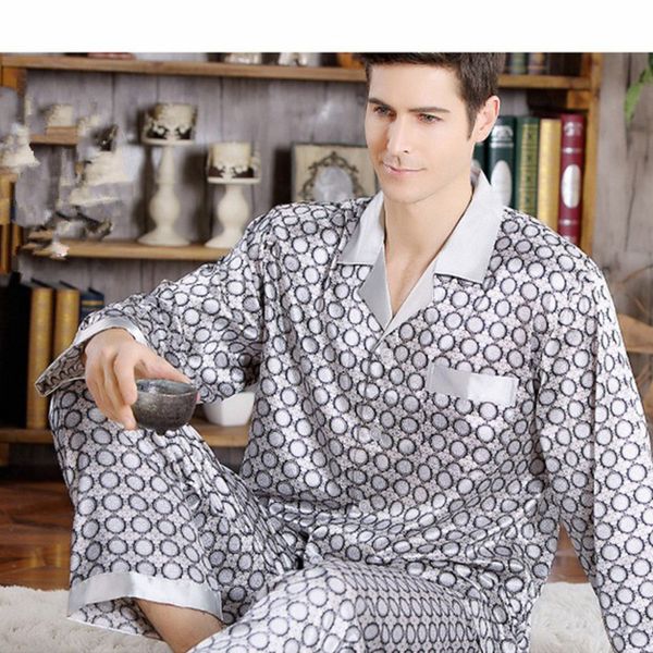 

home clothes pajama set silk pajamas men long-sleeved shirt + trousers two pieces sleepwear set plus size pyjamas q1216, Black;white