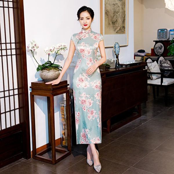 

ethnic clothing oversize 4xl rayon print floral handmade button silm qipao chinese traditional women dress vintage lady cheongsam, Red