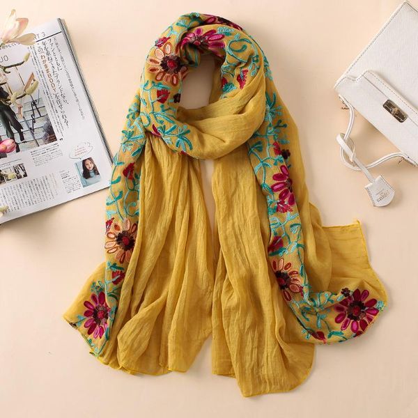 

Spring Embroidery Long Scarf Women Lady Shawls Floral Bandana Large Scarves, Blue;gray