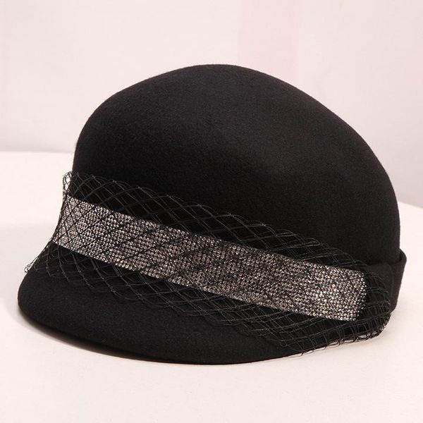 

autumn and winter woman diamond octagonal hat lady party fashion equestrian cap 100% wool felt fedora hats, Blue;gray