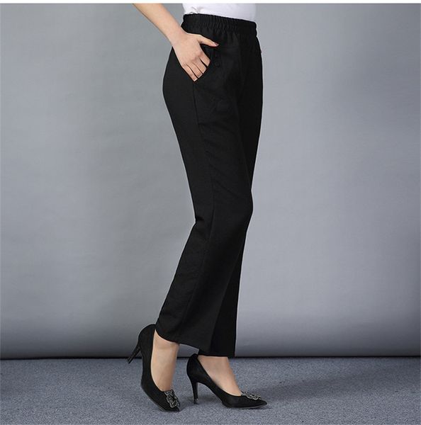 

2021 new middle-aged women new spring summer elastic high waist plus size 4xl female cotton linen straight pants ah68 zzdu, Black;white