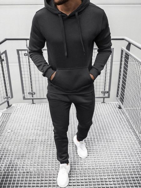 

men kangaroo pocket drawstring hoodie with sweatpants h8y2#, Gray