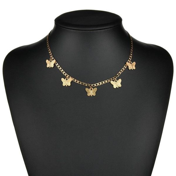 

chokers vintage gold silver color butterfly pendant necklace female clavicle chain fashion design jewelry party gift, Golden;silver