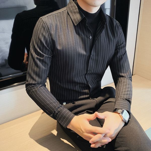 

2021 men's spring and winter new fine two thin striped pieces shirt male clothes 4e1j, White;black