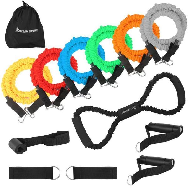 

resistance bands 13pcs tube set nylon sleeves elastic exercise workout door anchor ankle straps handlestraining equipment1