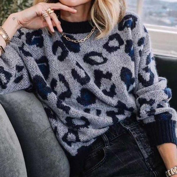 

women sweater 2020 new leopard jacquard loose-profile mohair sweater pullover1, White;black
