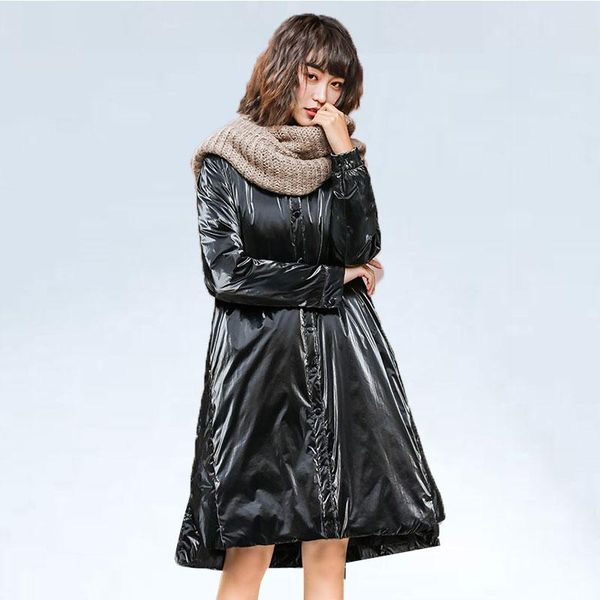 

2020 winter jacket women fashion trend loose 90% white duck down coat long-sleeved stand collar solid color quality down jacket, Black