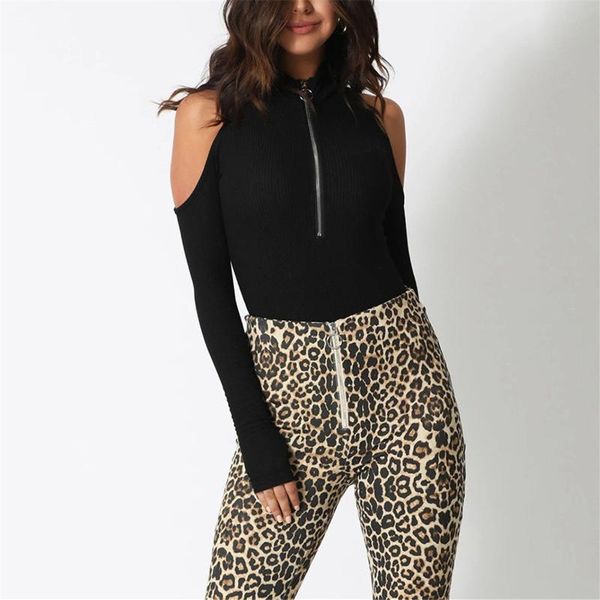 

women cut out off shoulder long sleeve skinny bodysuits party casual basic hollow out thong zipped front skinny jumpsuits, Black;white