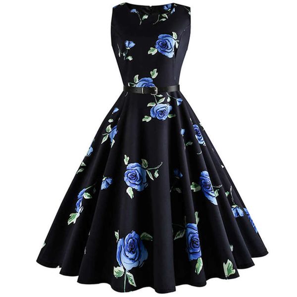 

hepburn women's new style with of waist closing and thin printing big swing dress for women summer, Black;gray