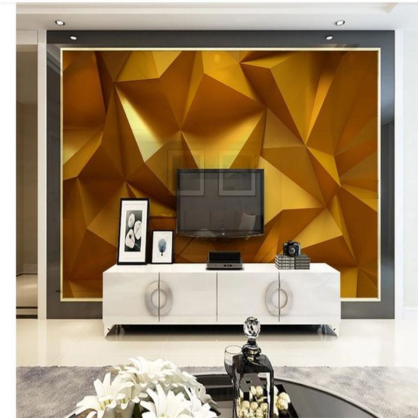 

golden three-dimensional geometric wallpapers tv background wall 3d murals wallpaper for living room