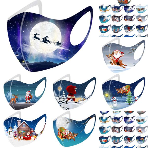 

decoration designer mask santa elk house christmas ice silk printed cosply face masks men women dusprotection385a