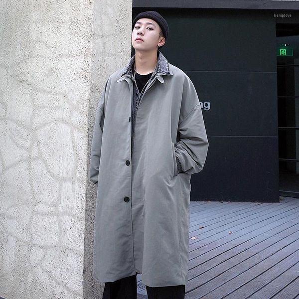 

2020 autumn men's long windbreaker leisure male trench jacket coats new style fake two high-quality outerwear b8241, Tan;black