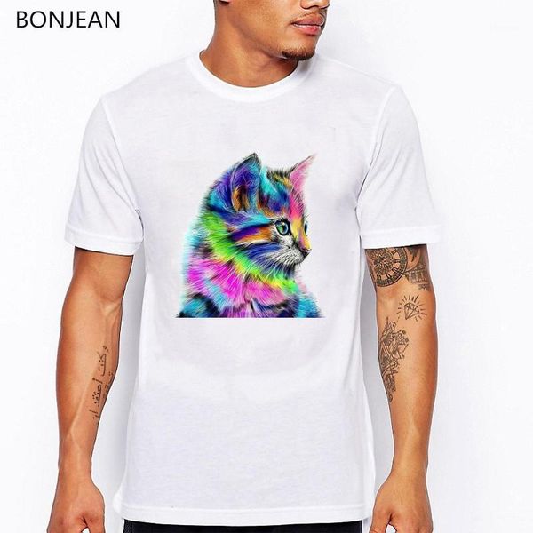 

men's t-shirts watercolor cat animal printed t shirt men funny tshirt camisetas hombre harajuku tumblr tee t-shirt streetwear1, White;black