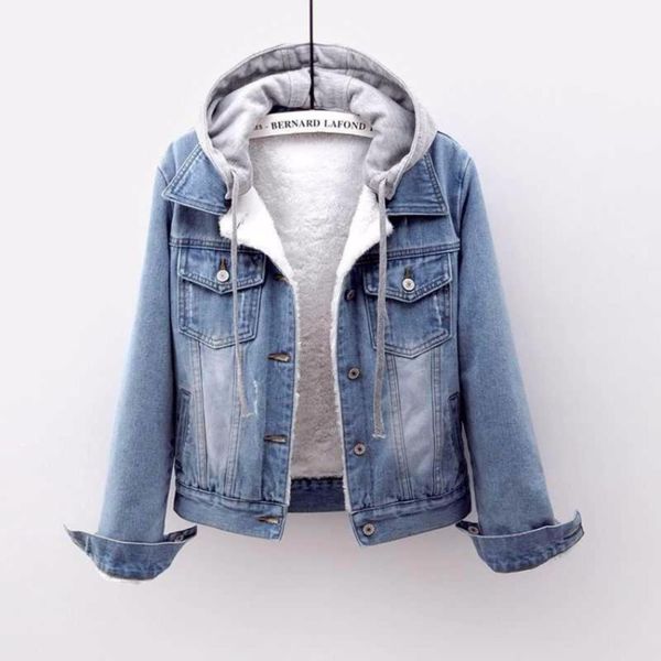 

new korean hooded short jeans jacket in autumn and winter of 2019, Black;brown