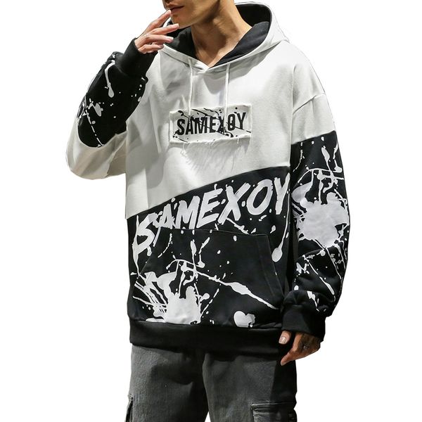 

nieuwe herfst western stijlvolle mode gedrukt kleur patchwork truien mannen hooded sweatshirts hip hop casual hoodies streetwear, Black;white