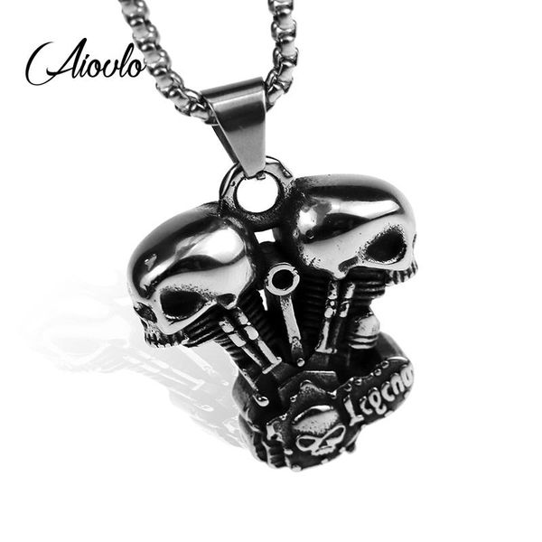 

aiovlo super motion cool engine motorcycle chain skull engine punk gothic necklace for men vintage stainless steel chain jllzwe, Bronze;silver