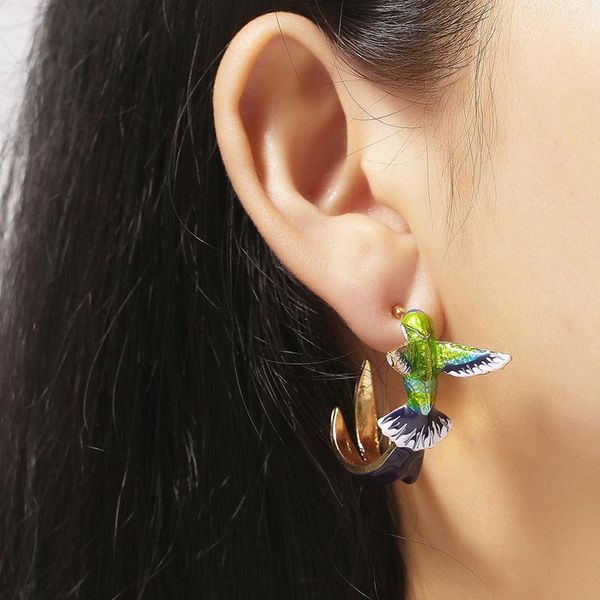 

stud cute hummingbird shaped drop oil earrings copper creative casual ornament ear party jewelry gift fashion, Golden;silver