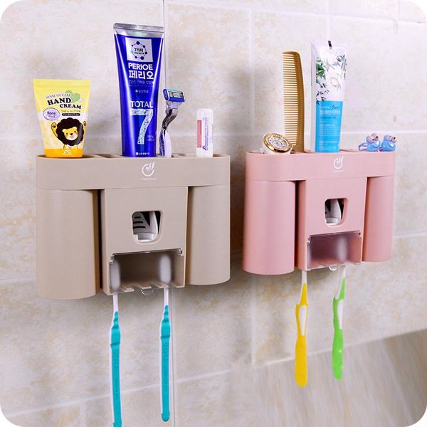 

bath accessory set creative toothbrush holder with cup automatic dispenser storage toothpaste racket squeezer bathroom accessories lover gif