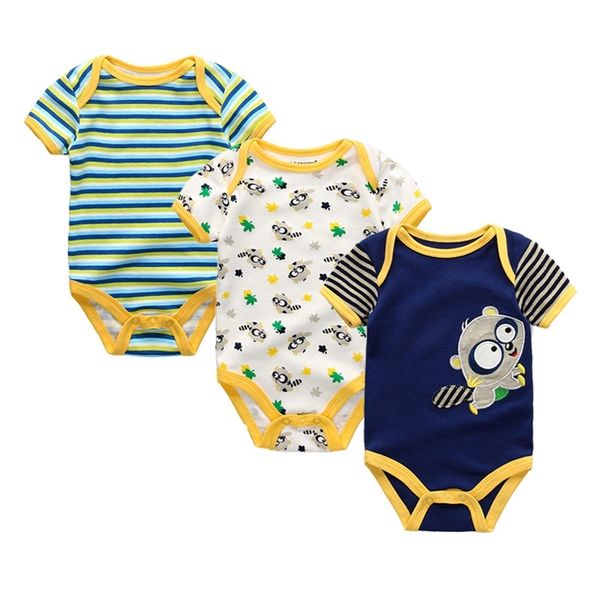 

3pcs/lot newborn girl boy baby clothes cute 100%cotton short sleeve baby rompers roupas de bebe infantil costumes 201127, Blue