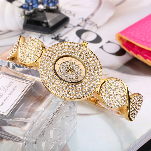 

new trend fashion diamond women's bracelet gold high-end full diamond waterproof watch japan brand movement quartz watch, Slivery;brown
