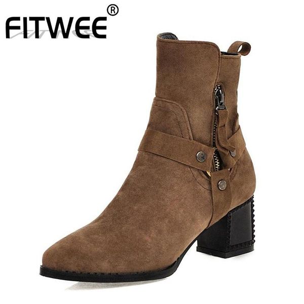 

boots fitwee women ankle fashion zipper high heels short winter add fur warm casual party footwear size 31-43, Black