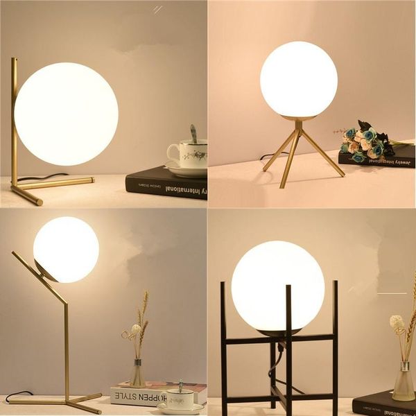 

eu/us plug modern glass ball table lamp for bedroom living room bedside lamp nordic study led desk light fixtures industrial hom