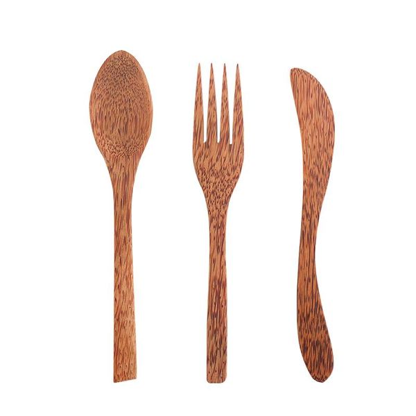 

spoons 100% organic coconut knife spoon fok set cutlery natural bamboo wooden shell bowl fruit salad