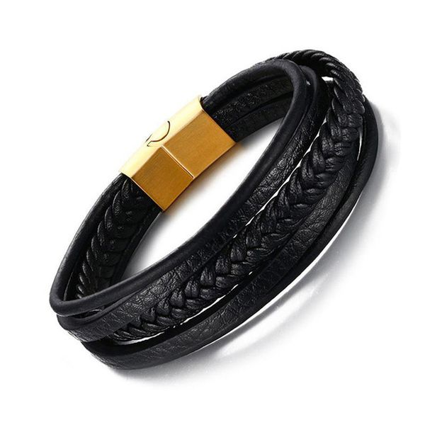 

for 2020 new fashion genuine leather braided bracelet men classic black men's bracelets & bangles jewelry