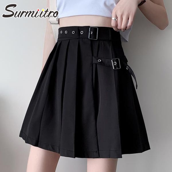 

surmiitro s-5xl plus size 2021 spring summer women korean style black high waist sun school mini pleated skirt female with belt y1214