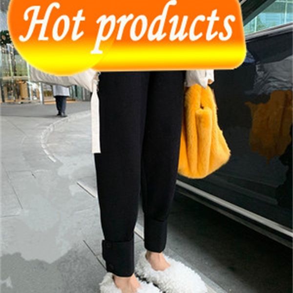 

new winter warmed for women korea ankle length hare mesh pants oversize loose women's knitting high waist q1al, Black;white