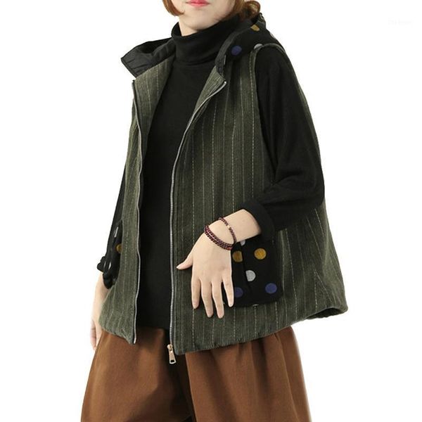 

womens cotton padded vest outwear sleeveless jacket thick for autumn winter hooded loose retro fashion casual a112410241, Black;white