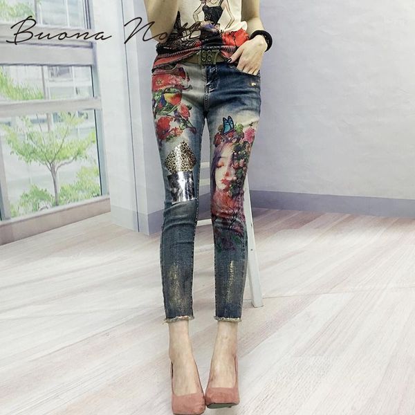 

denim pants painted bronzing jeans woman 2020 spring autumn new women ins super fire fashion printing jeans female trousers1, Blue