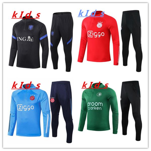 

20 21 kids netherlands tracksuit survetement 2020 2021 kids holland chandal futbol long sleeve sportswear football training suit set, Black
