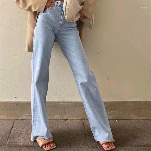 

korean burr denim wide leg pants autumn winter 2020 new women's high waist floor straight loose slim mopping jeans woman pants1, Blue