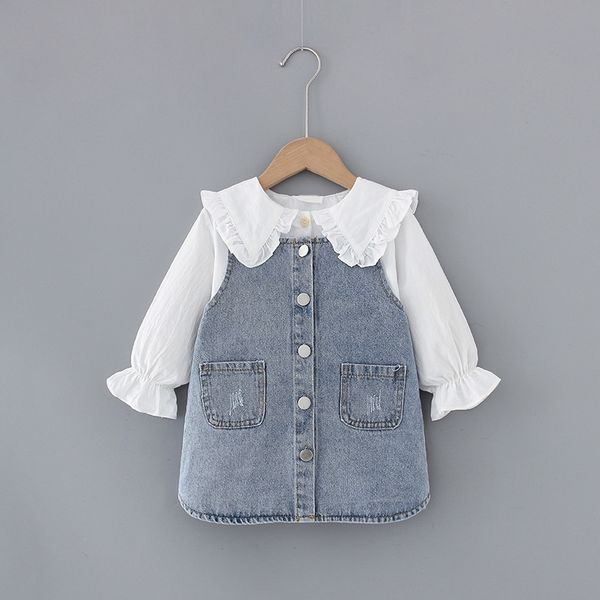 

1 2 3 4 5 t spring newborn baby girl clothes outfits sets girl kids t-shirt + denim skirt suit for infant baby girl clothing set y200803, White