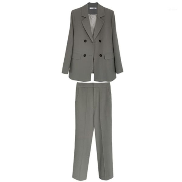 

fashion suit women new high-quality british style gray double breasted casual retro business suit + pants two-piece women1, White;black