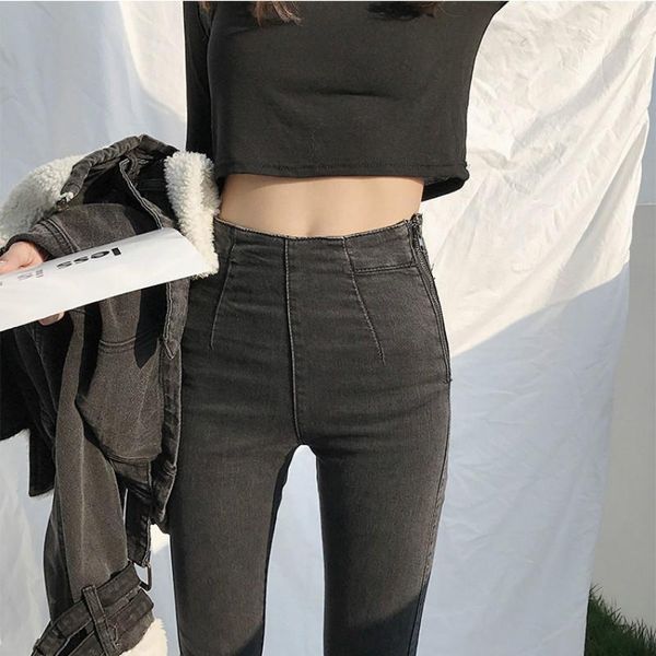 

2020 jeans pants female skinny high elastic gray straight pencil pants lady spring summer black women's trousers denim new1, Blue