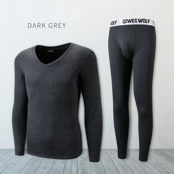 

long johns men thermal underwear sets thin fleece elastic material soft v-neck undershirt+underpants size l to 4xl 5 colors y200106, Black;white