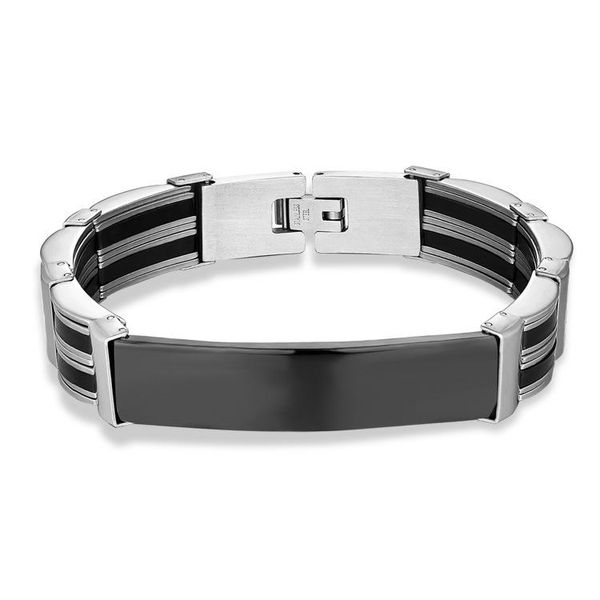 

charm bracelets men's silver black stainless steel silicone rubber mens bangle wristbands male jewelry 2021, Golden;silver