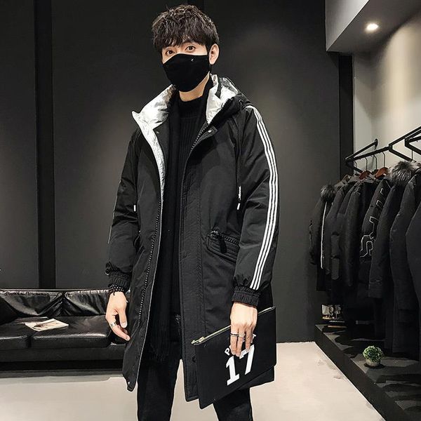 

2020 winter long thickening men down jacket in men's leisure men's fashion white duck down a hooded coat, Black