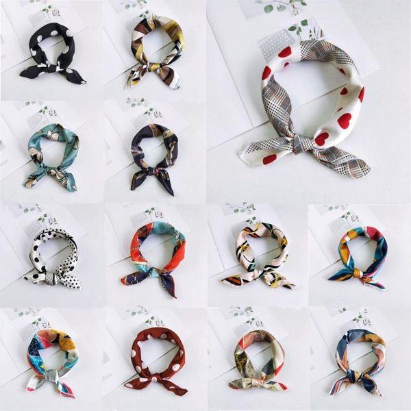 

shawls aomu 2021 women 50*50cm spring autumn heart print small square scarves female headband hair tie band wrist wrap head bandana1, Blue;gray