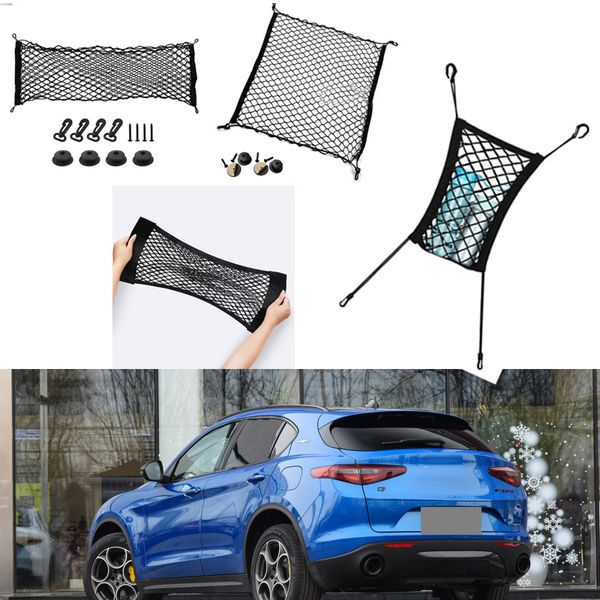 

for alfa romeo stelvio car auto black rear trunk cargo baggage organizer storage nylon plain vertical seat net