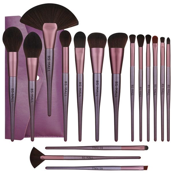 

bs-mall makeup brush advanced synthetic foundation powder concealer eye shadow silver black makeup brush set (16 pieces, purple
