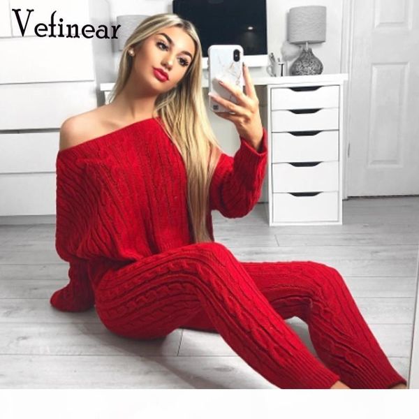 

vefinear new long sleeve crop and legging two piece sets women sweater autumn winter streetwear knitting warm women suit xl, White