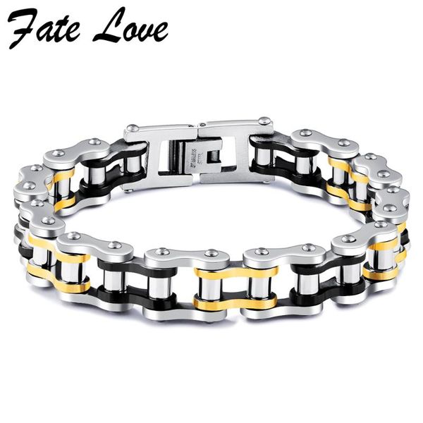 

link, chain fate love fashion 2021 bicycle motorcycle bracelet men jewelry stainless steel heavy punk men's bracelets pulseras hombre, Black