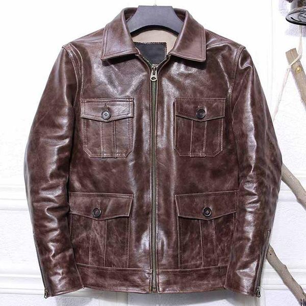 

japanese brand retro cowhide motorcycle leather jacket for men vintage distressed genuine leather jackets xxxl plus overcoats1, Black