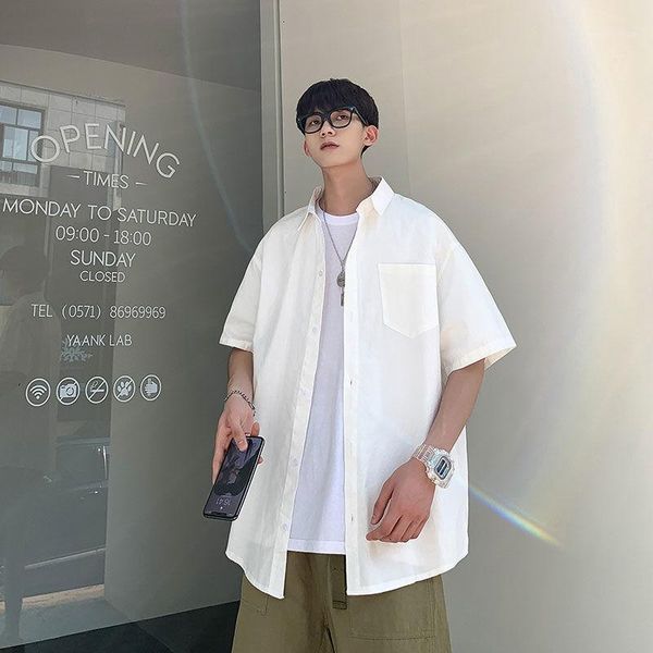 

summer 2020 new korean version of the national style men's couple solid color loose short sleeve student casual shirt1, White;black