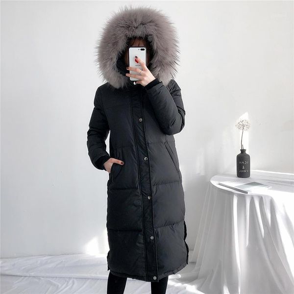

women's winter down jacket fashion woman parkas korean coat women raccoon fur collar female clothes casacos feminino wpy12101, Black