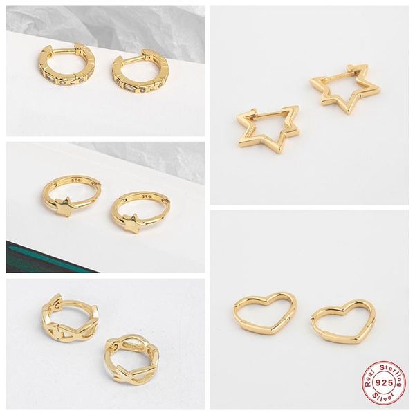 

100% 925 sterling silver earrings bling zircon love heart stat hoop earring for anniversary valentine's day jewelry accessories, Golden;silver